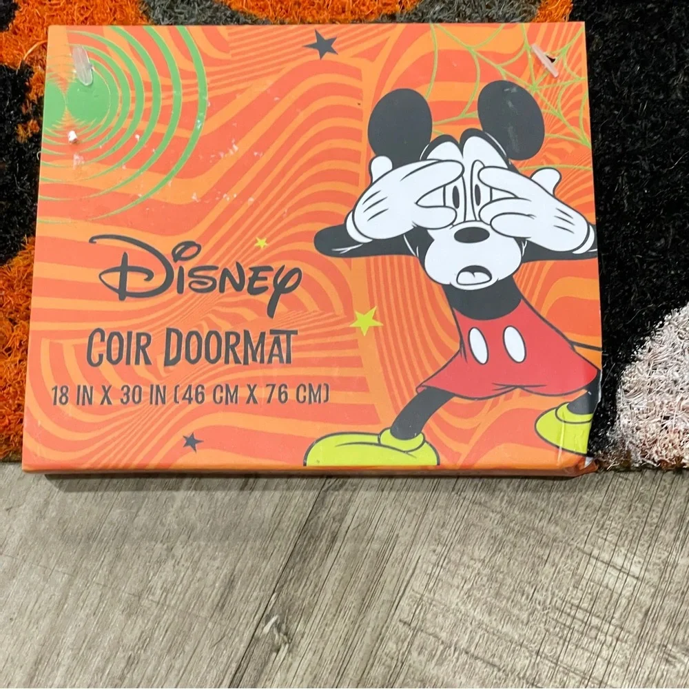 Disney‎ Mickey Mouse Halloween Coir Doormat Orange Black Spiders Bats 18x30 NEW
